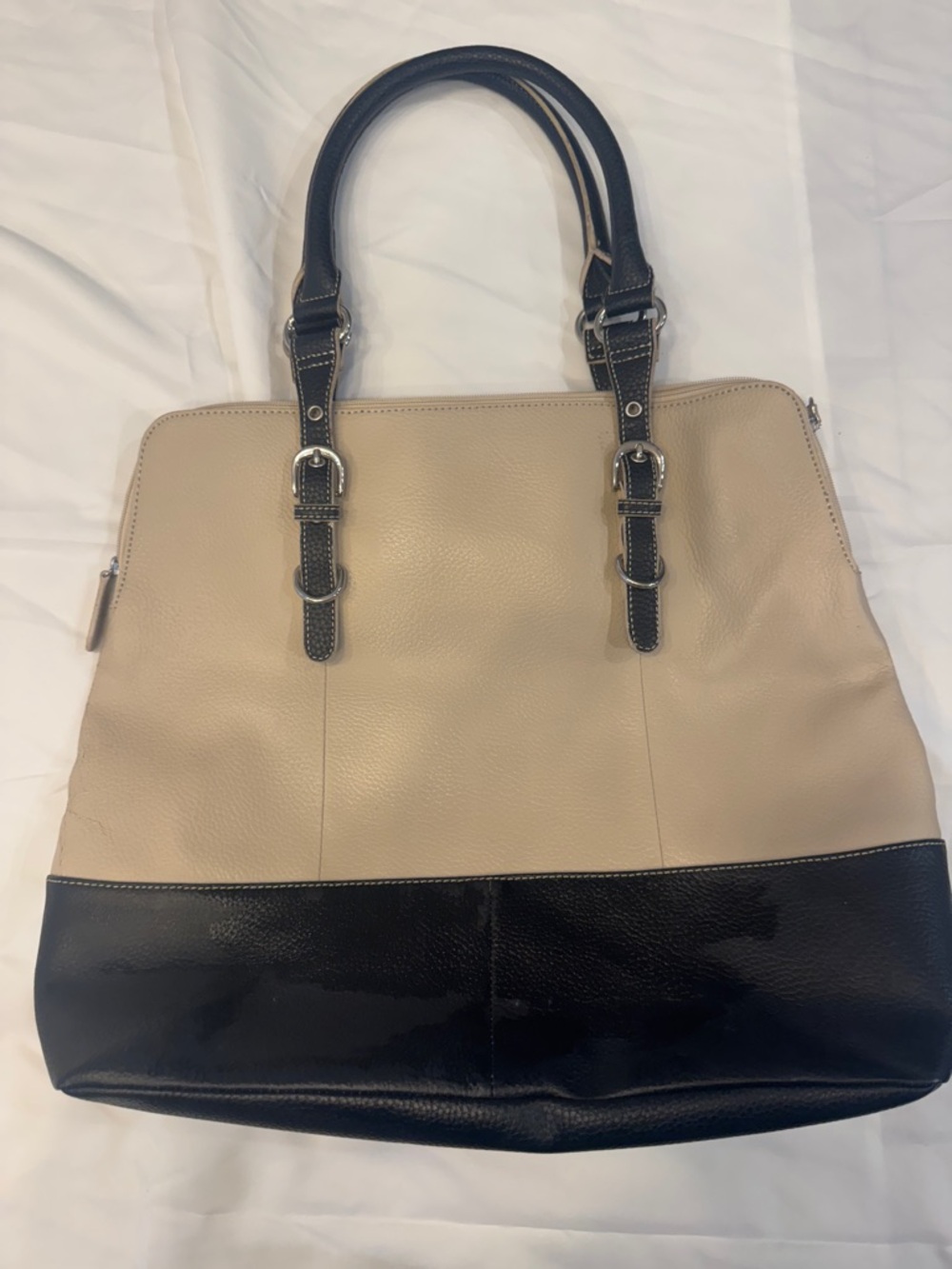 Wilsons Leather Two-Tone Beige and Black Tote